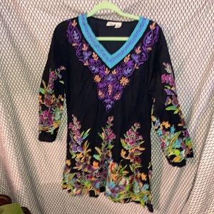 Indian Tropical Fashion black floral tunic XL
